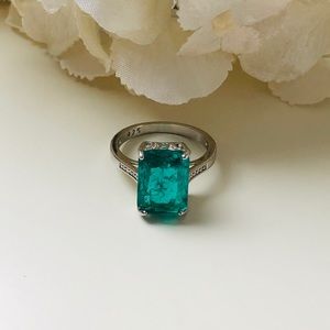 Silver Plated Colombian Emerald Green Ring